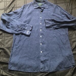 Rodd & Gunn Mens Sz XL Long Sleeve 100% Linen Shirt Italian Fabric Navy Classic